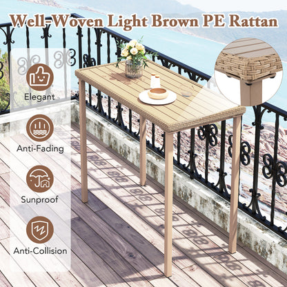 Patio Bar Table with Heavy Duty Rectangle Metal Frame-Brown