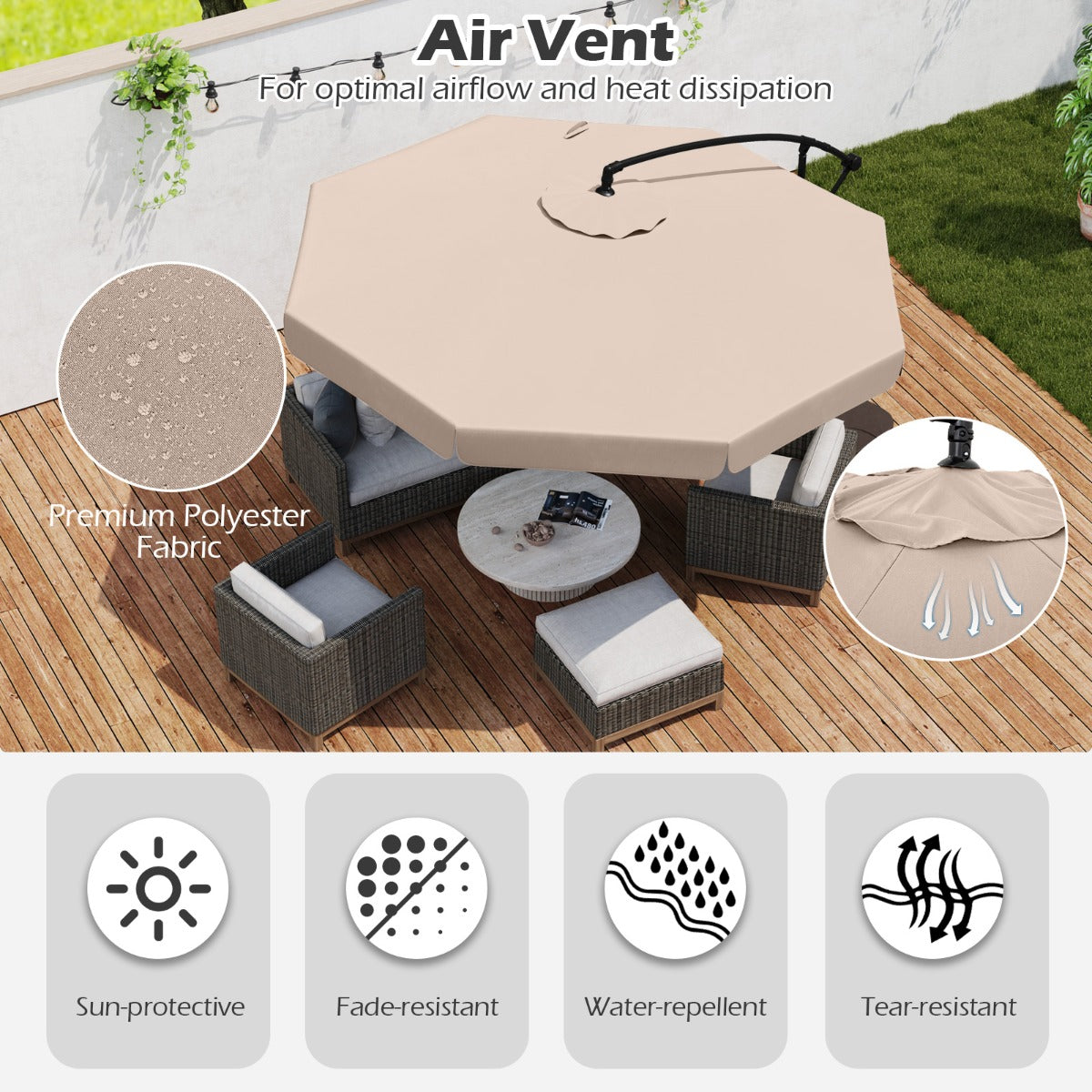 Patio Cantilever Offset Hanging Umbrella with Cover Easy Tilt Adjustment-Beige