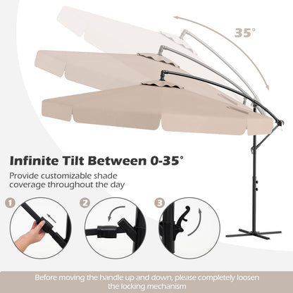 Patio Cantilever Offset Hanging Umbrella with Cover Easy Tilt Adjustment-Beige