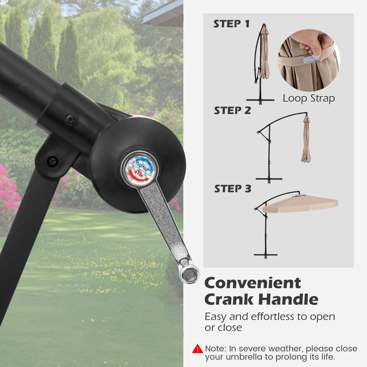 Patio Cantilever Offset Hanging Umbrella with Cover Easy Tilt Adjustment-Beige