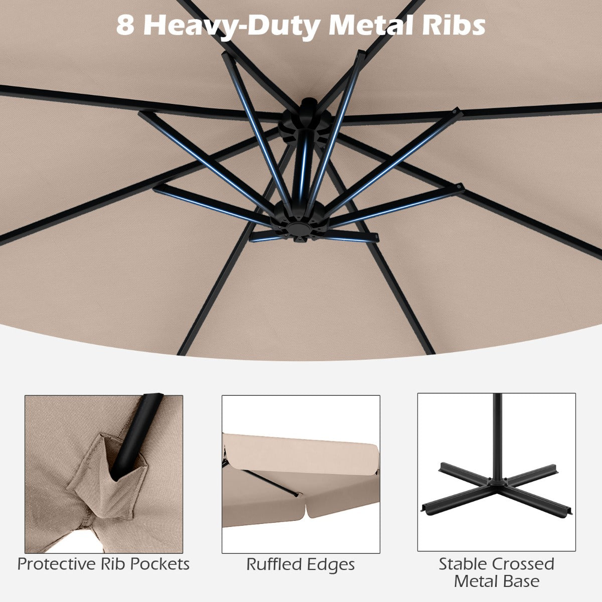 Patio Cantilever Offset Hanging Umbrella with Cover Easy Tilt Adjustment-Beige