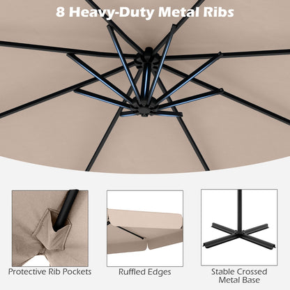 Patio Cantilever Offset Hanging Umbrella with Cover Easy Tilt Adjustment-Beige