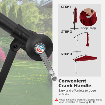 Patio Cantilever Offset Hanging Umbrella with Cover Easy Tilt Adjustment-Red