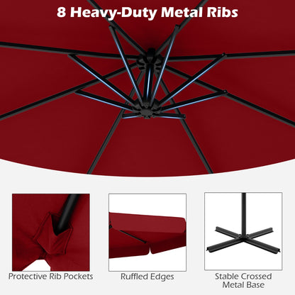 Patio Cantilever Offset Hanging Umbrella with Cover Easy Tilt Adjustment-Red