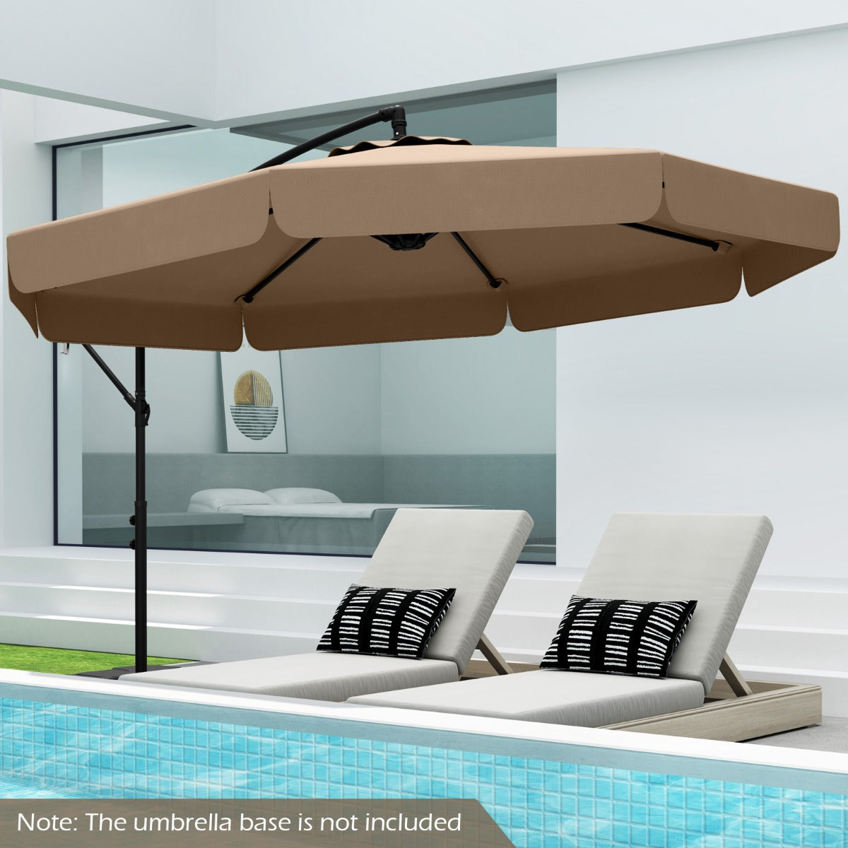 Patio Cantilever Offset Hanging Umbrella with Cover Easy Tilt Adjustment-Walnut