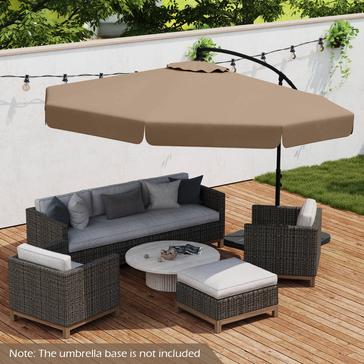 Patio Cantilever Offset Hanging Umbrella with Cover Easy Tilt Adjustment-Walnut