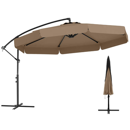 Patio Cantilever Offset Hanging Umbrella with Cover Easy Tilt Adjustment-Walnut