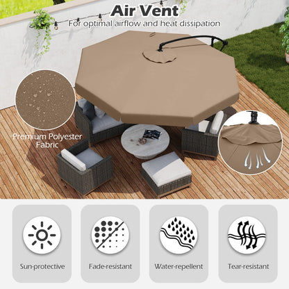 Patio Cantilever Offset Hanging Umbrella with Cover Easy Tilt Adjustment-Walnut