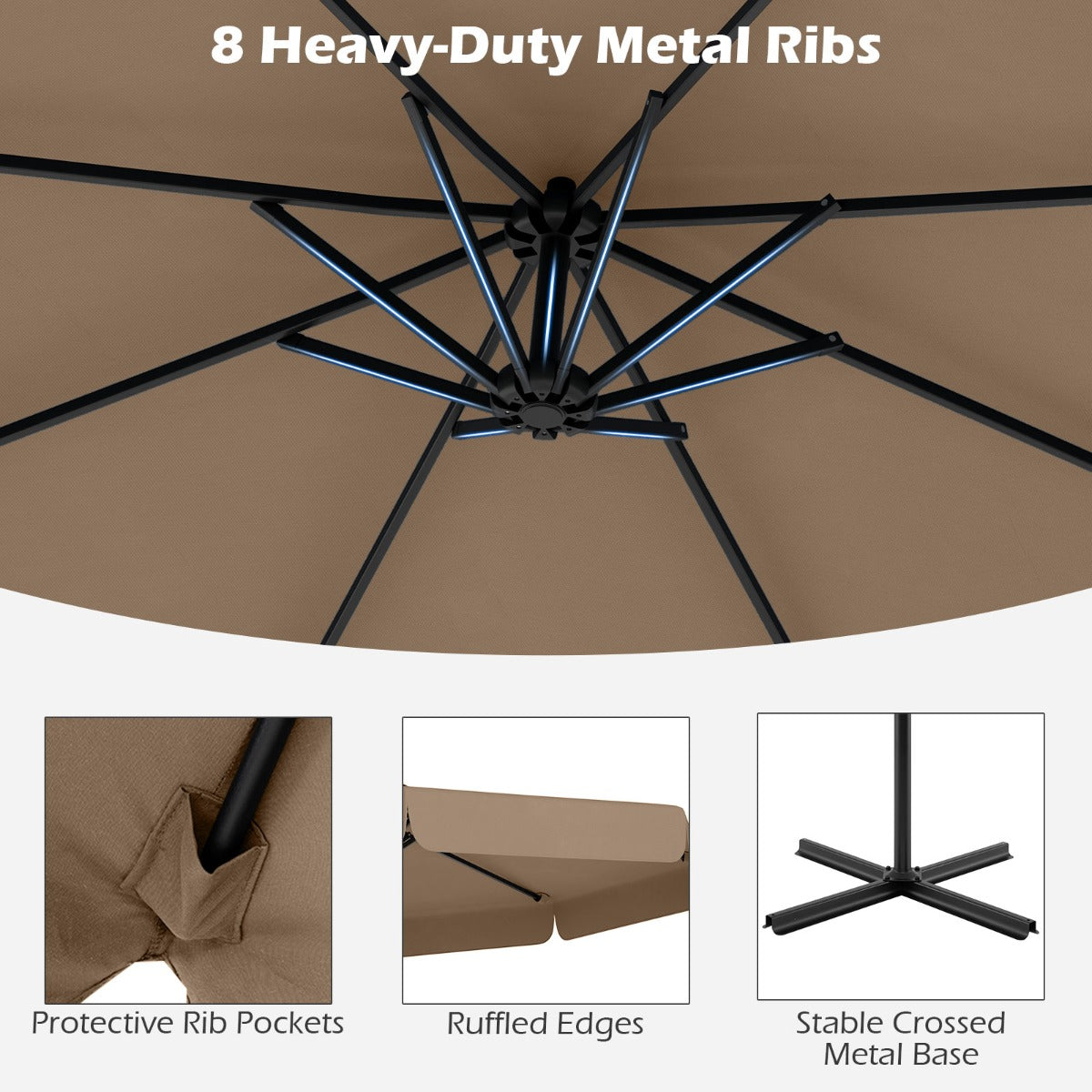 Patio Cantilever Offset Hanging Umbrella with Cover Easy Tilt Adjustment-Walnut