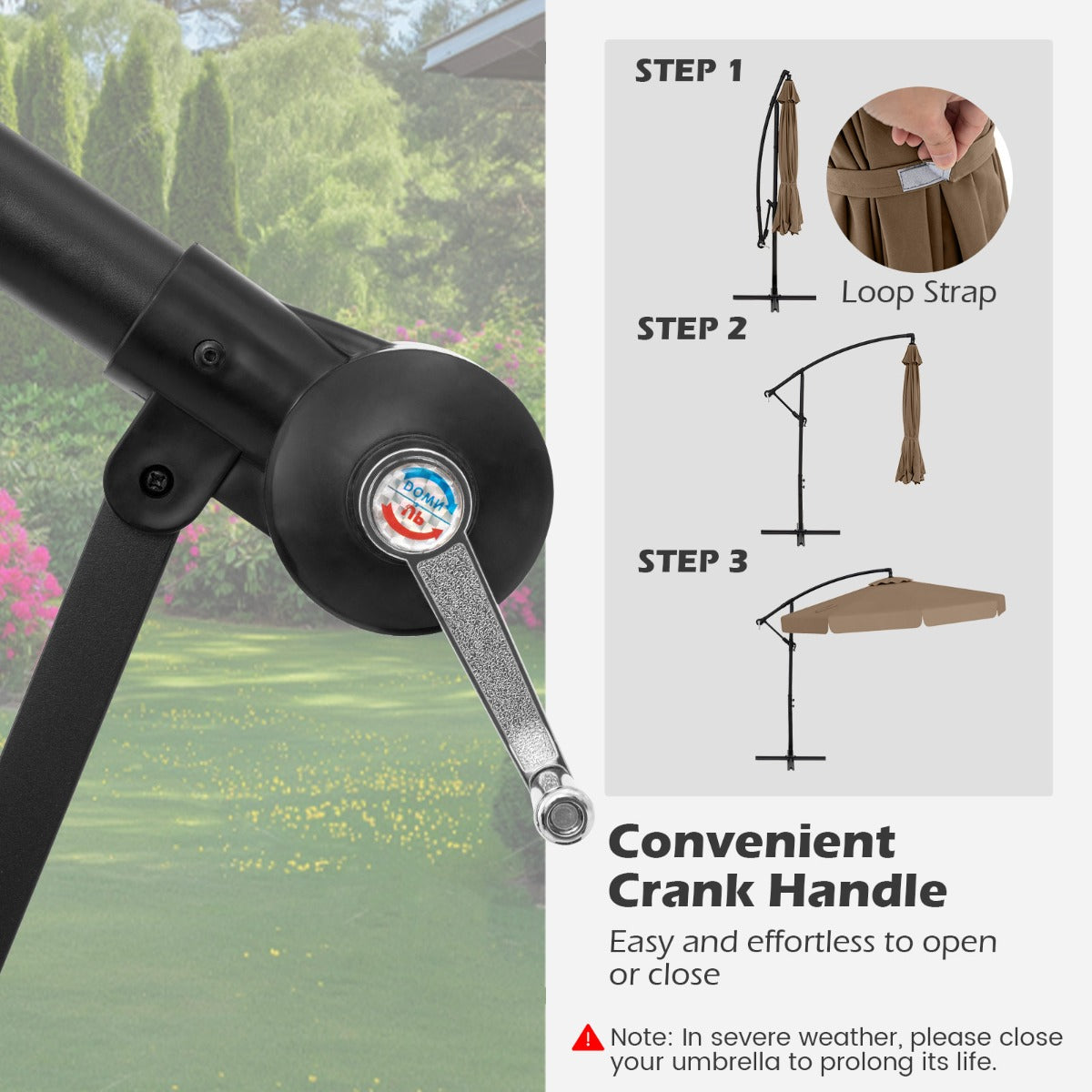 Patio Cantilever Offset Hanging Umbrella with Cover Easy Tilt Adjustment-Walnut