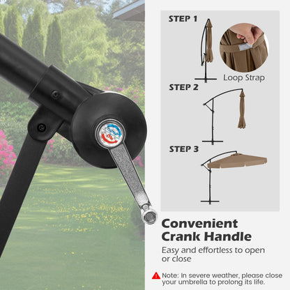 Patio Cantilever Offset Hanging Umbrella with Cover Easy Tilt Adjustment-Walnut