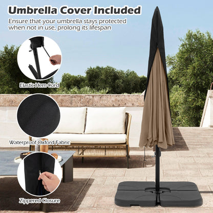 Patio Cantilever Offset Hanging Umbrella with Cover Easy Tilt Adjustment-Walnut