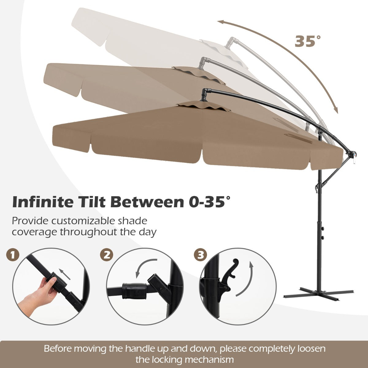 Patio Cantilever Offset Hanging Umbrella with Cover Easy Tilt Adjustment-Walnut
