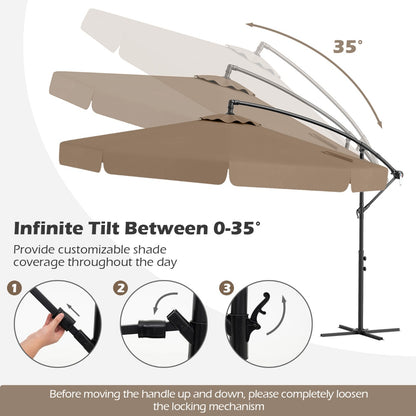 Patio Cantilever Offset Hanging Umbrella with Cover Easy Tilt Adjustment-Walnut