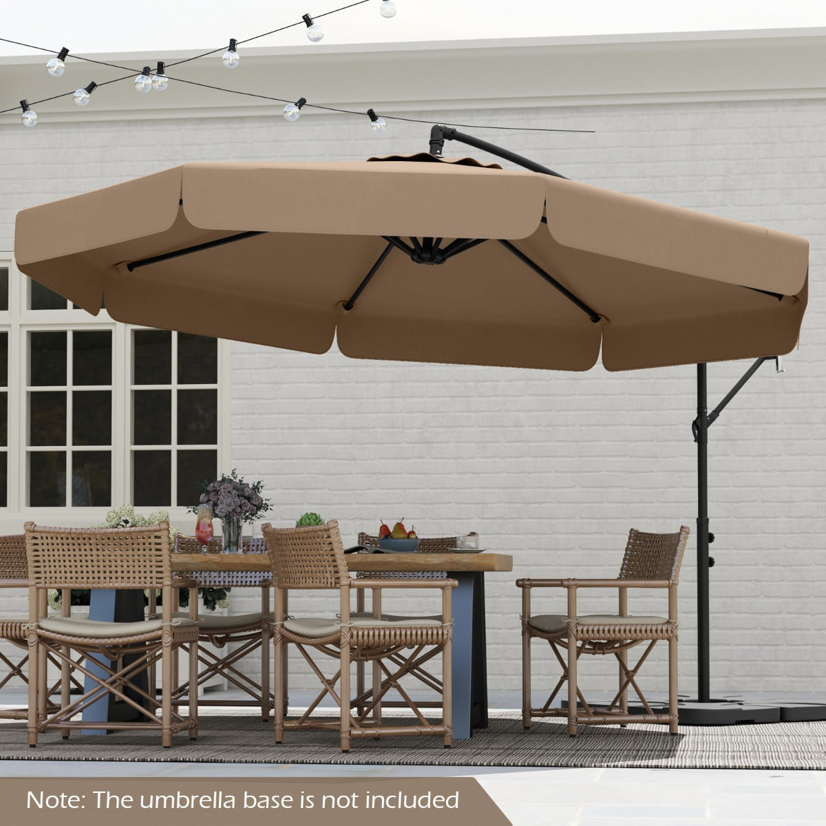 Patio Cantilever Offset Hanging Umbrella with Cover Easy Tilt Adjustment-Walnut