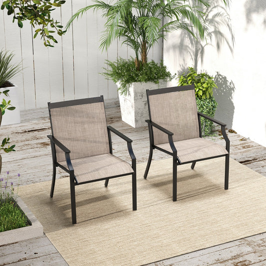 Costway 4 Piece Patio Dining Chairs with Breathable Seat for Porch-Coffee