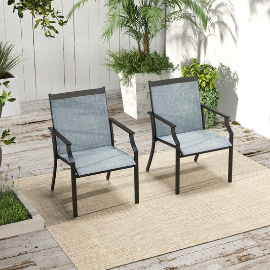 Costway 4 Piece Patio Dining Chairs with Breathable Seat for Porch-Blue