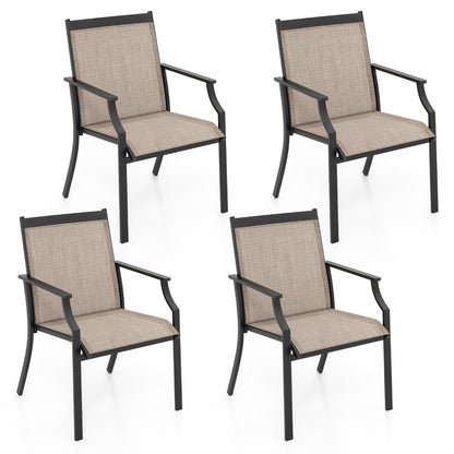 Costway 4 Piece Patio Dining Chairs with Breathable Seat for Porch-Coffee