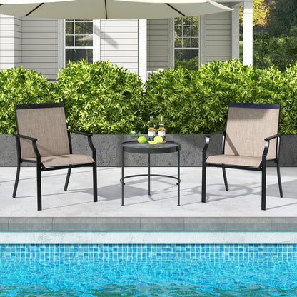 Costway 4 Piece Patio Dining Chairs with Breathable Seat for Porch-Coffee