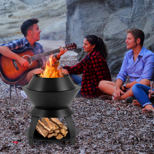 Costway 50CM Patio Fire Pit with Pot Holder and Storage Shelf for Camping BBQ Backyard