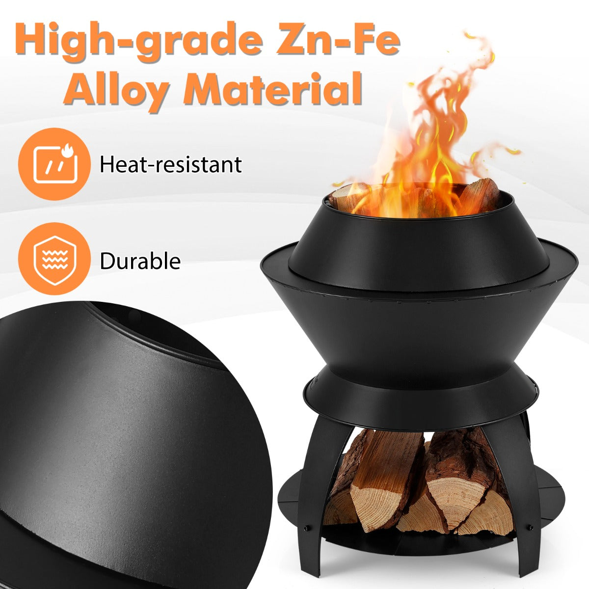 50cm Multifunctional Fire Pit with Pot Holder & Storage for Outdoor Adventures