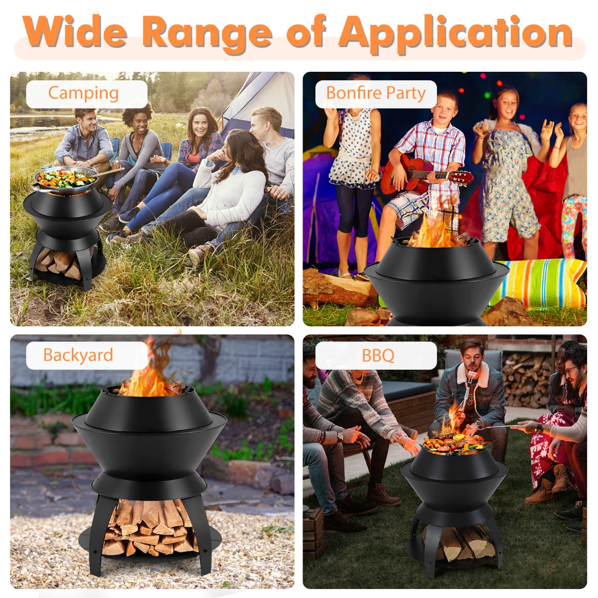 50cm Multifunctional Fire Pit with Pot Holder & Storage for Outdoor Adventures