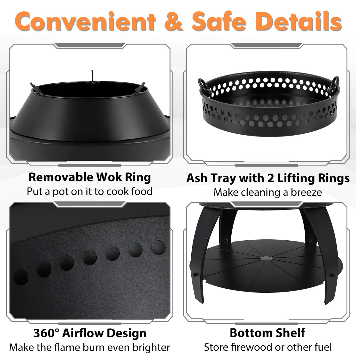50cm Multifunctional Fire Pit with Pot Holder & Storage for Outdoor Adventures