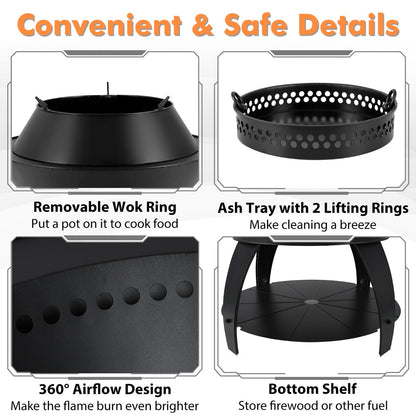 50cm Multifunctional Fire Pit with Pot Holder & Storage for Outdoor Adventures