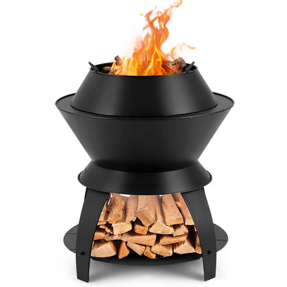 Costway 50CM Patio Fire Pit with Pot Holder and Storage Shelf for Camping BBQ Backyard
