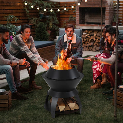 Costway 50CM Patio Fire Pit with Pot Holder and Storage Shelf for Camping BBQ Backyard