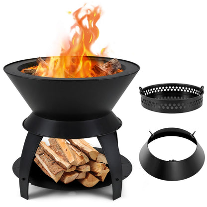 Costway 50CM Patio Fire Pit with Pot Holder and Storage Shelf for Camping BBQ Backyard