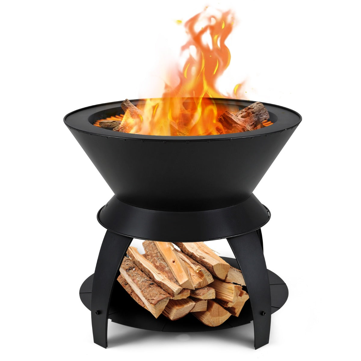 50cm Multifunctional Fire Pit with Pot Holder & Storage for Outdoor Adventures