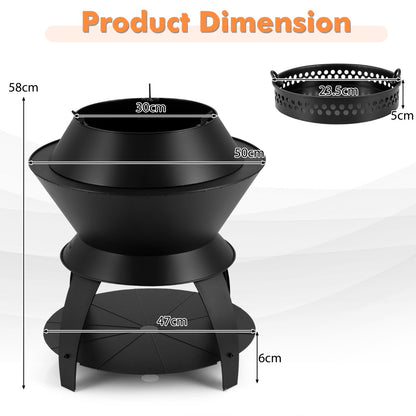 Costway 50CM Patio Fire Pit with Pot Holder and Storage Shelf for Camping BBQ Backyard