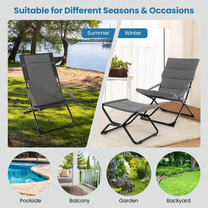 Comfortable folding lounge chair with footrest supports up to 110 kg for versatile outdoor rest