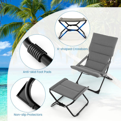 Costway Patio Folding Sling Chair with Ottoman Portable Lounge Chair with Footrest-Grey