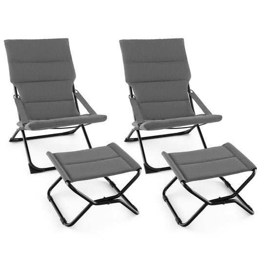 Costway Patio Folding Sling Chair with Ottoman Portable Lounge Chair with Footrest-Grey