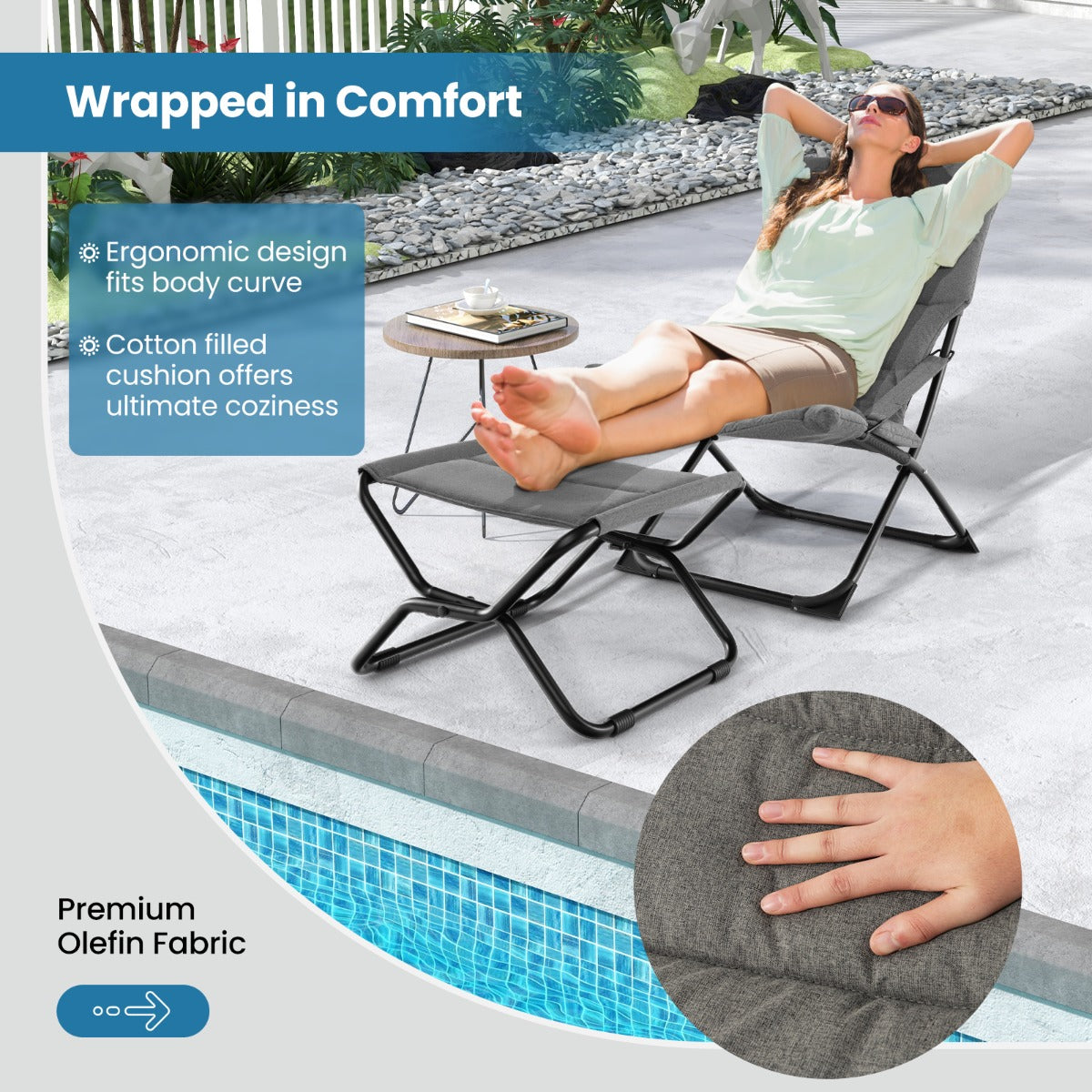 Removable foam-padded cushions offer cozy support and can be removed for cooler summer seating