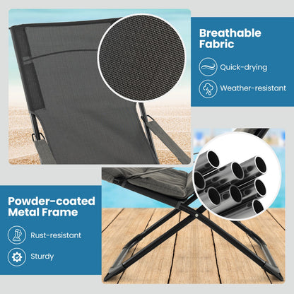 Costway Patio Folding Sling Chair with Ottoman Portable Lounge Chair with Footrest-Grey