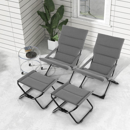 Costway Patio Folding Sling Chair with Ottoman Portable Lounge Chair with Footrest-Grey