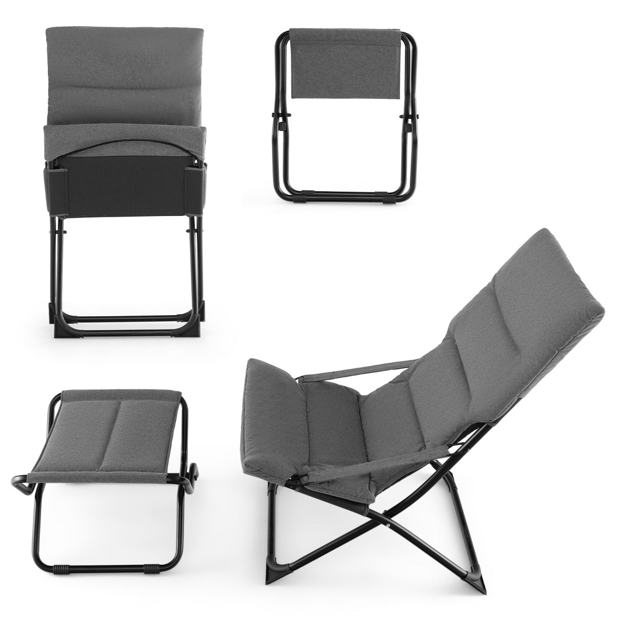 Portable outdoor chair set is ideal for balconies, gardens, decks, beaches, picnics and poolside areas