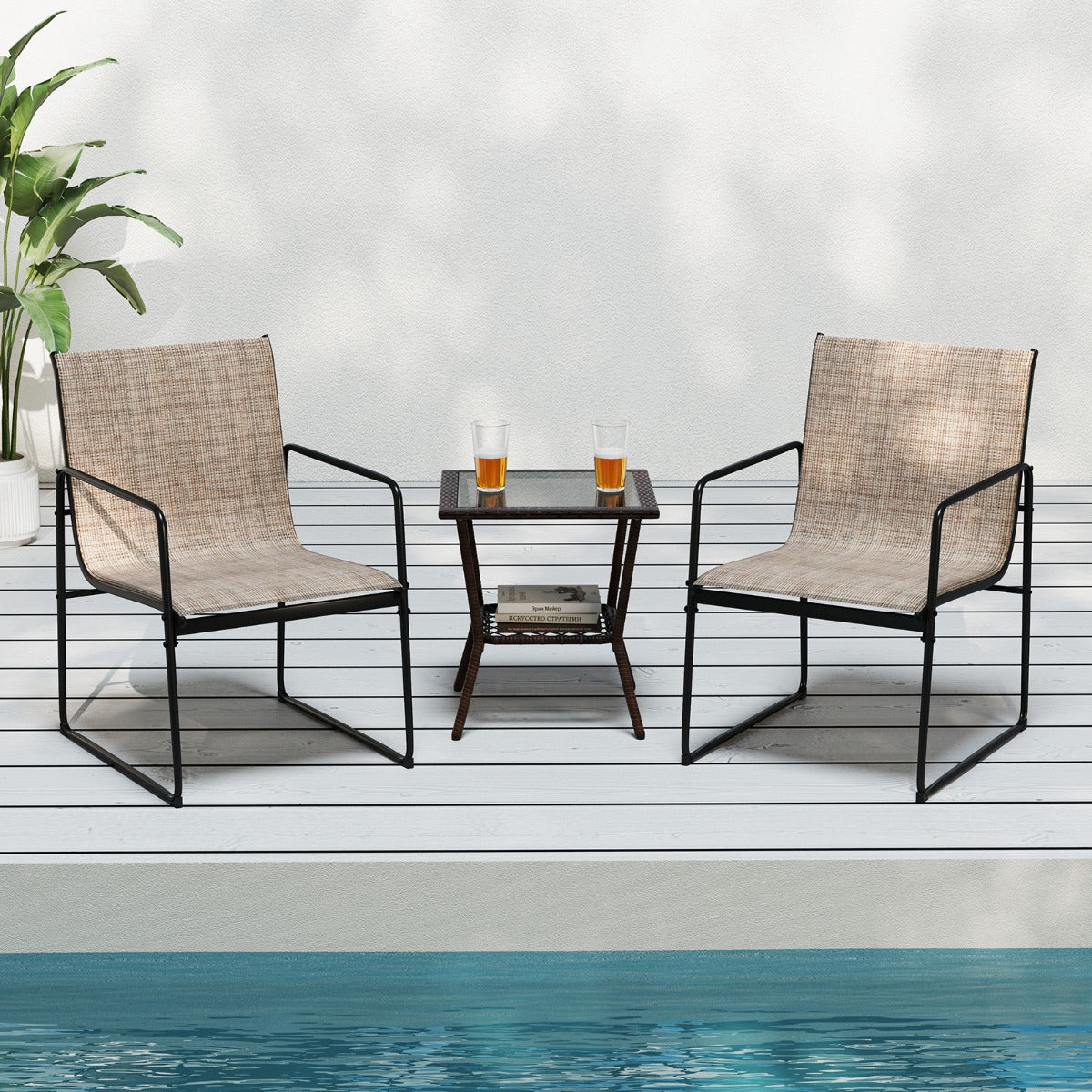 Patio Furniture Outdoor Dining Chairs with Breathable Seat and Backrest-Coffee-2 pieces