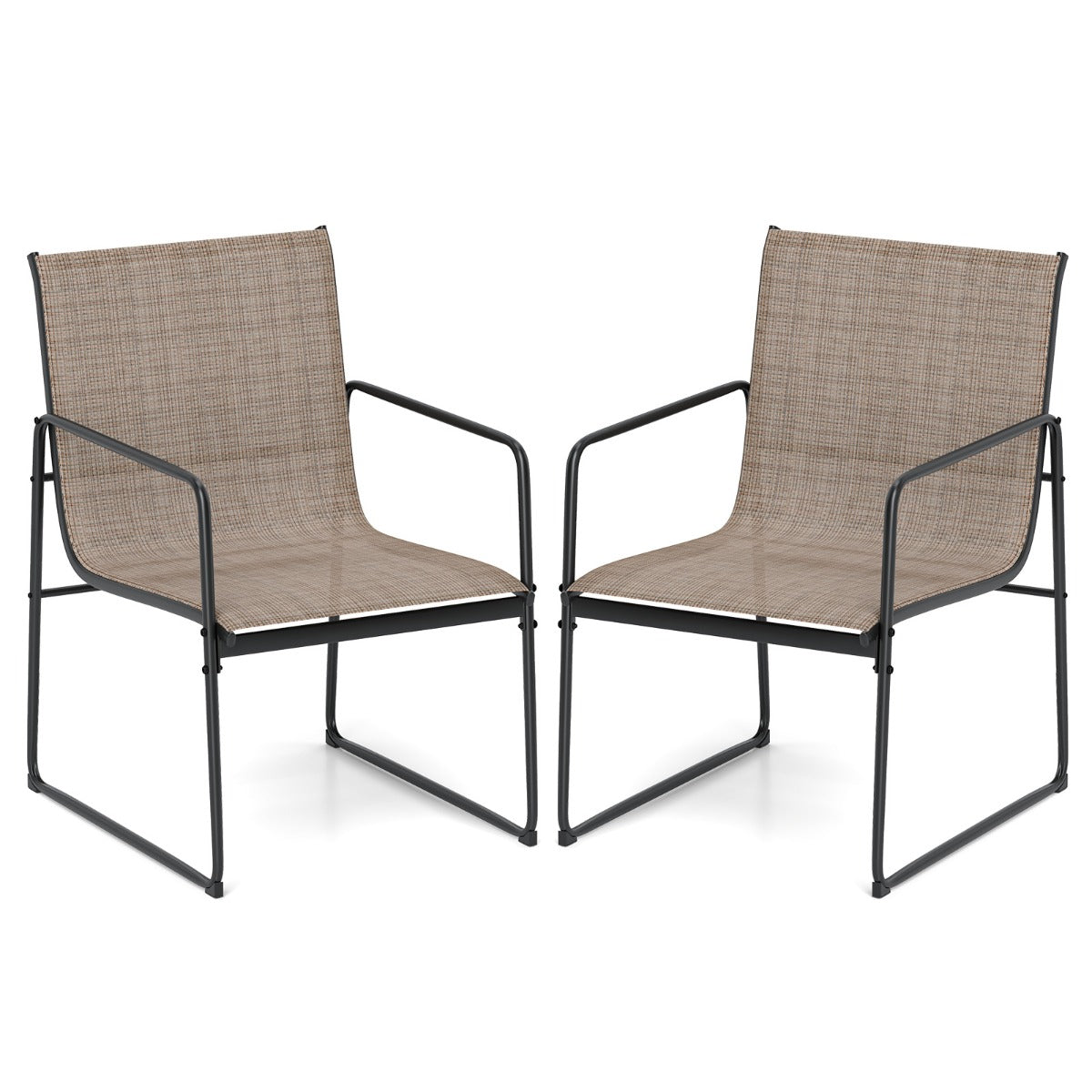Patio Furniture Outdoor Dining Chairs with Breathable Seat and Backrest-Coffee-2 pieces