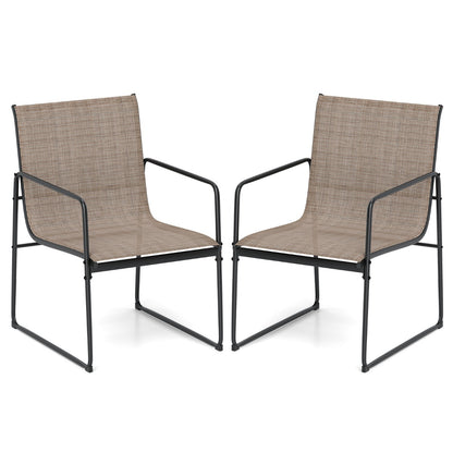 Patio Furniture Outdoor Dining Chairs with Breathable Seat and Backrest-Coffee-2 pieces