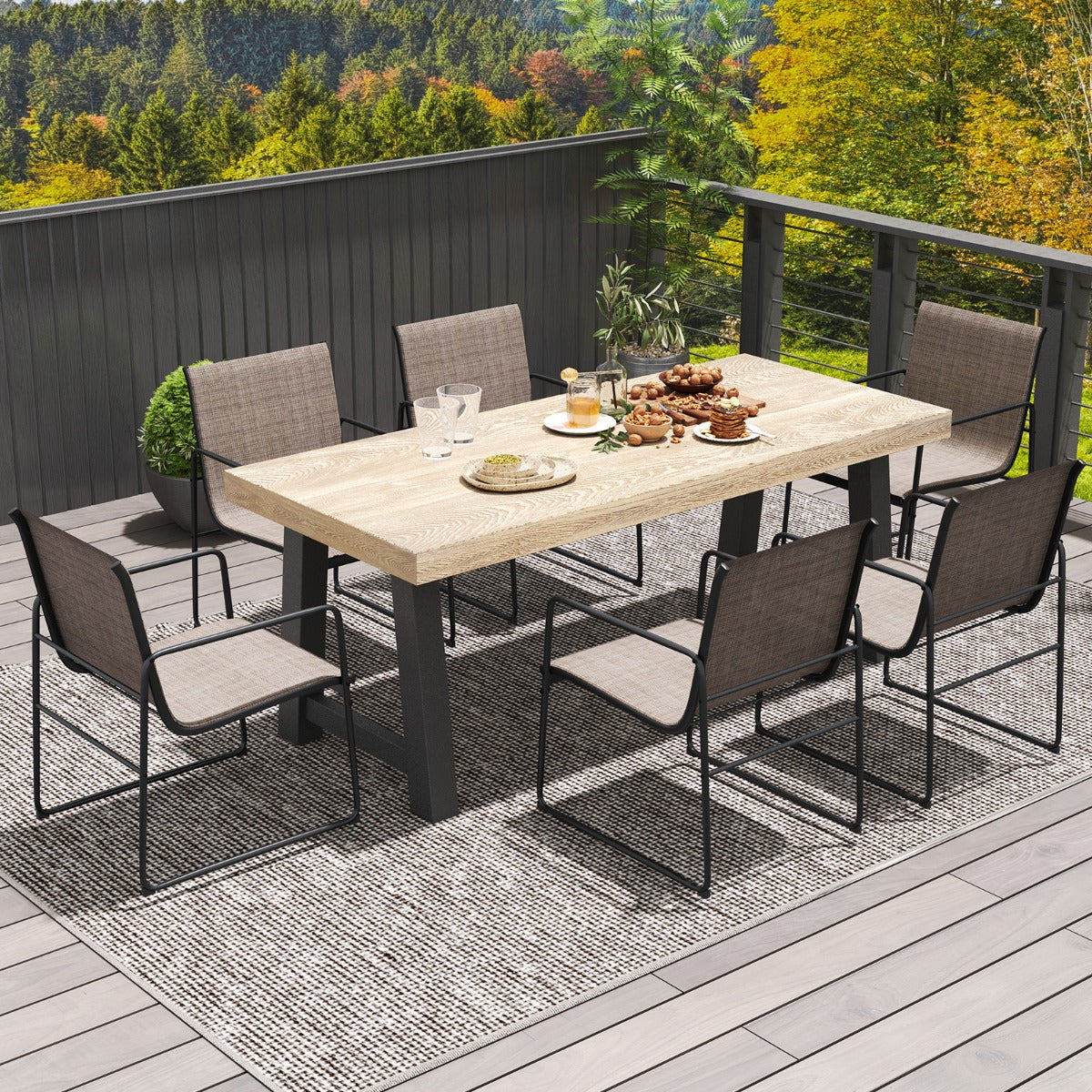 Patio Furniture Outdoor Dining Chairs with Breathable Seat and Backrest-Coffee-2 pieces