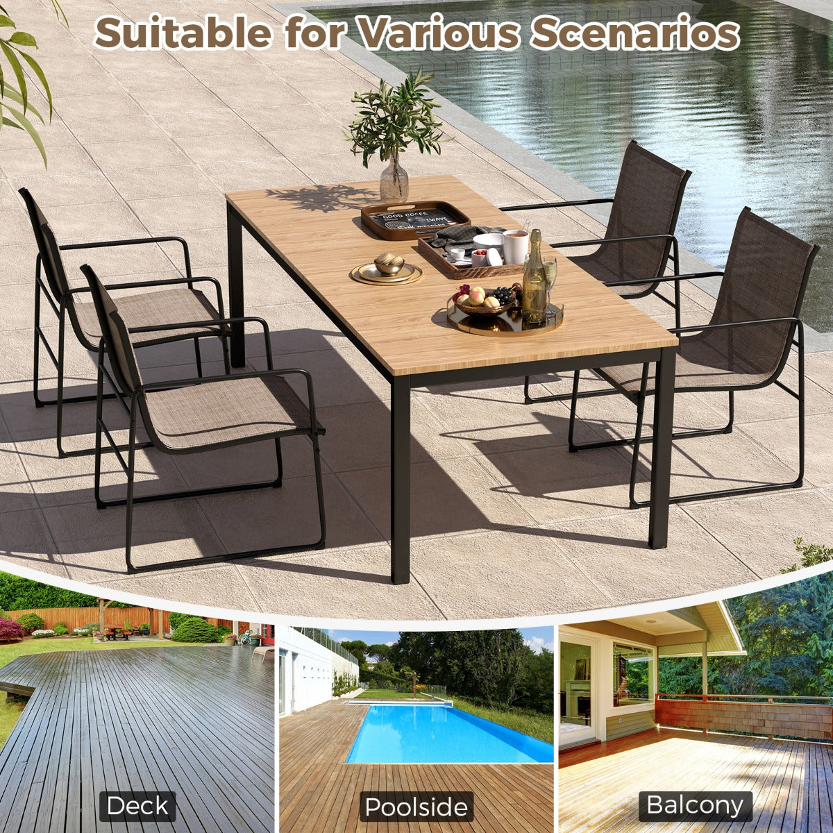 Patio Furniture Outdoor Dining Chairs with Breathable Seat and Backrest-Coffee-2 pieces
