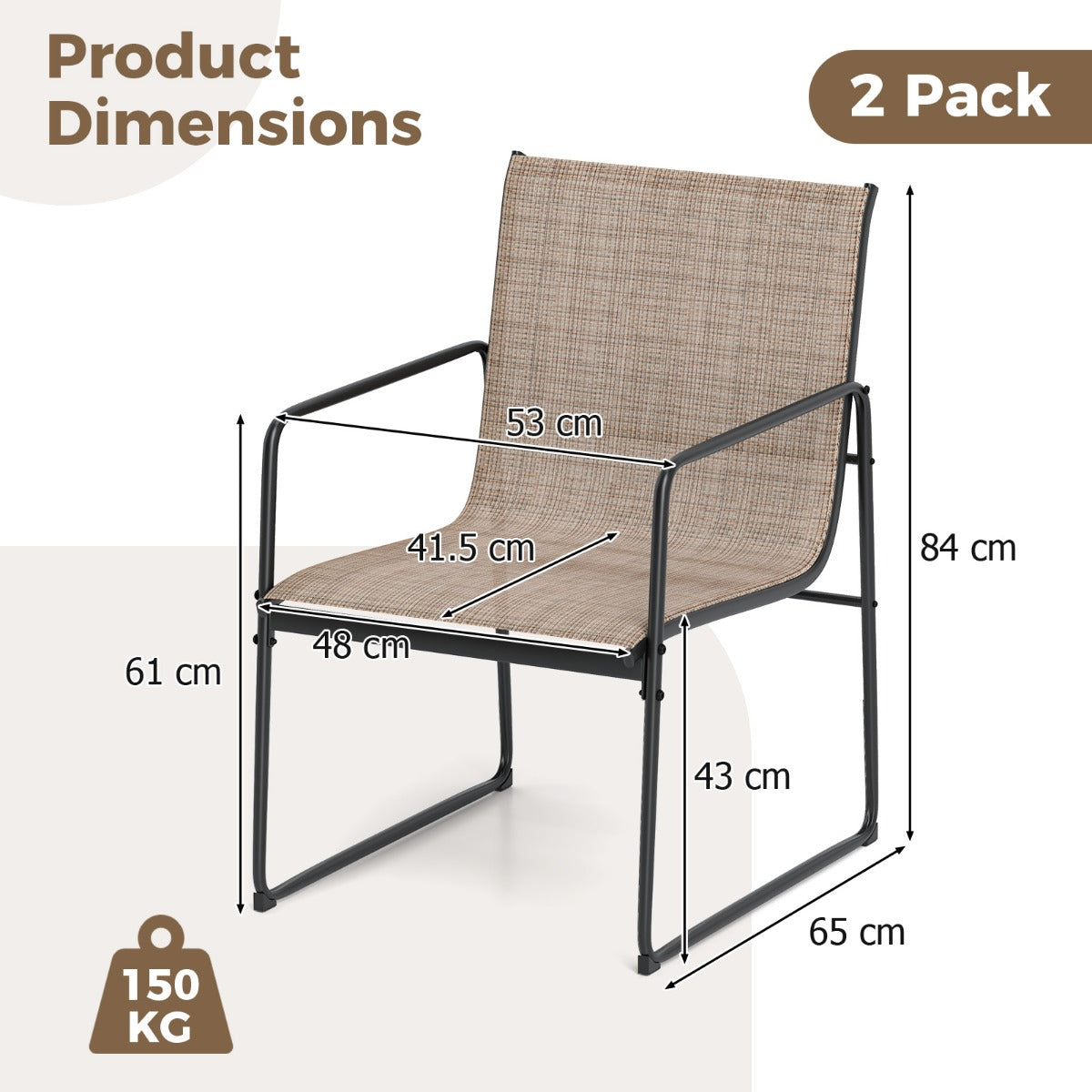 Patio Furniture Outdoor Dining Chairs with Breathable Seat and Backrest-Coffee-2 pieces