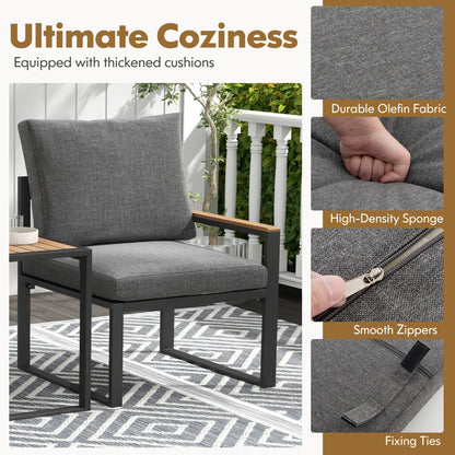 Durable three-piece outdoor furniture set combines rustproof aluminum, WPC surfaces, and cozy cushions