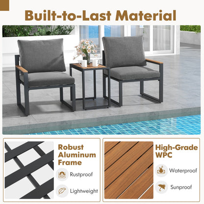 All-weather patio furniture set features waterproof WPC tabletop and armrests for durable outdoor use