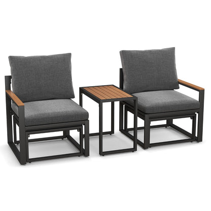 Compact patio conversation set offers comfortable seating for socializing, dining, or enjoying the sunshine
