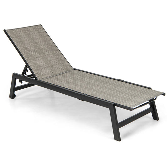 Costway Patio Galvanized Steel Chaise Lounge with Wheels & 180 KG Max Load